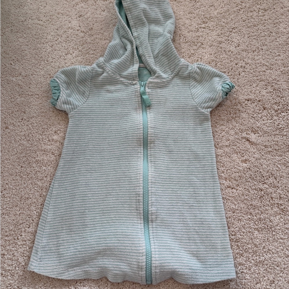 RuffleButts Little Girls Beach Coverup - Teal Striped